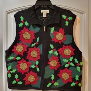 Bechamel poinsettas holly berries black sweater vest